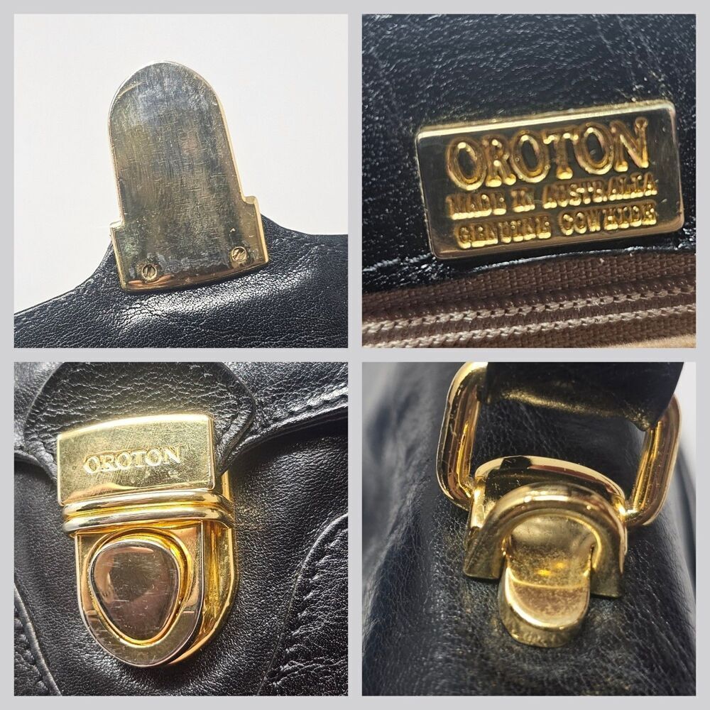 Vintage Oroton Australian Genuine Cowhide Black Leather Purse Satchel Crossbody - Picture 13 of 16